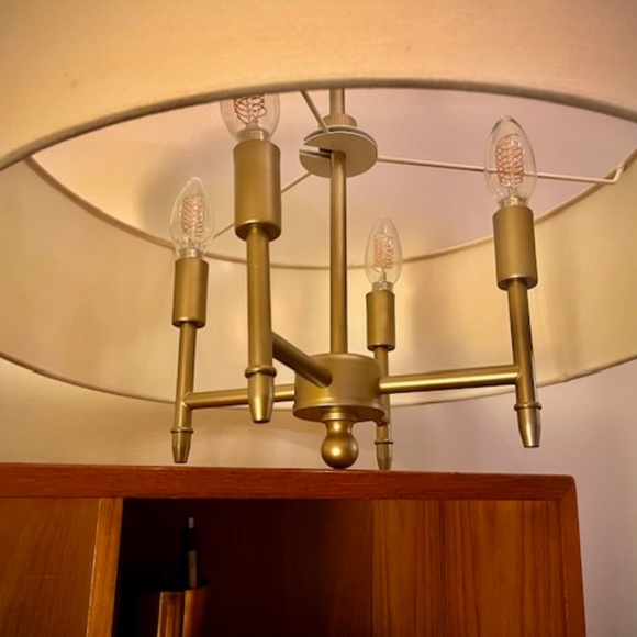 Elegant Hampton Hill Transitional Drum Shade and Matte Gold Chandelier - Picture 4 of 4